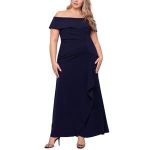 Xscape Plus Size Off-the-Shoulder Sheath Gown - Navy